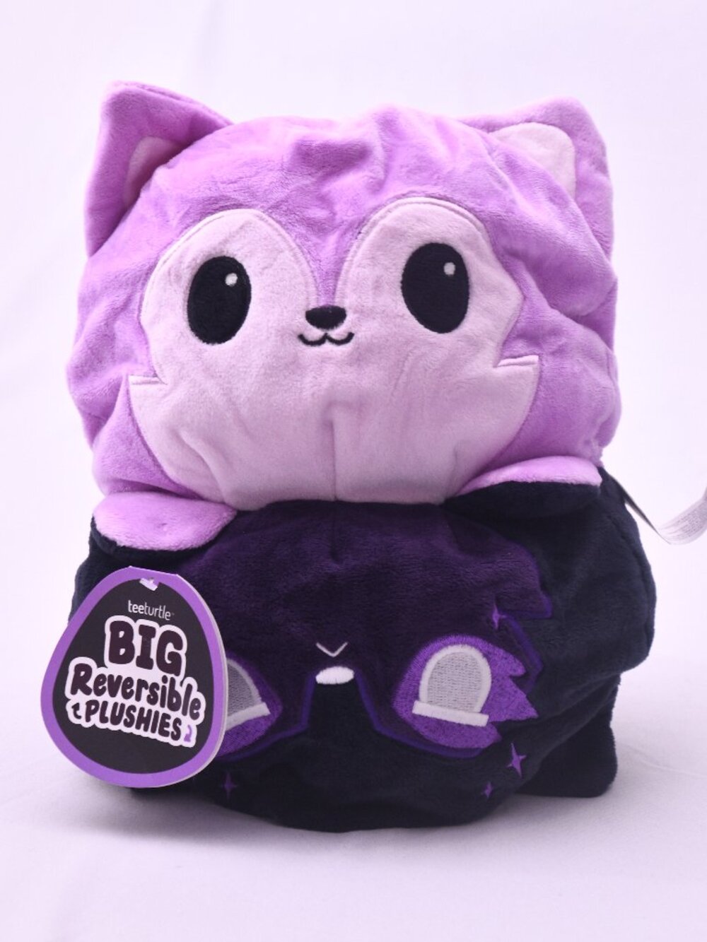 TeeTurtle Big Reversible Fox Plush Purple Black Mood Plushie NWT Soft Toy